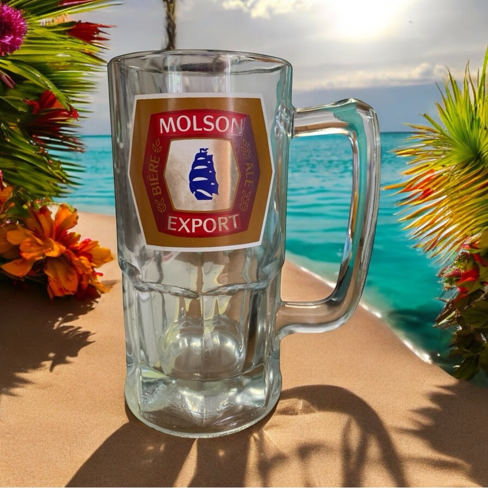 Vintage Large Tall Thick Heavy Glass Molson Export Ale Beer Stein Mug 30 oz